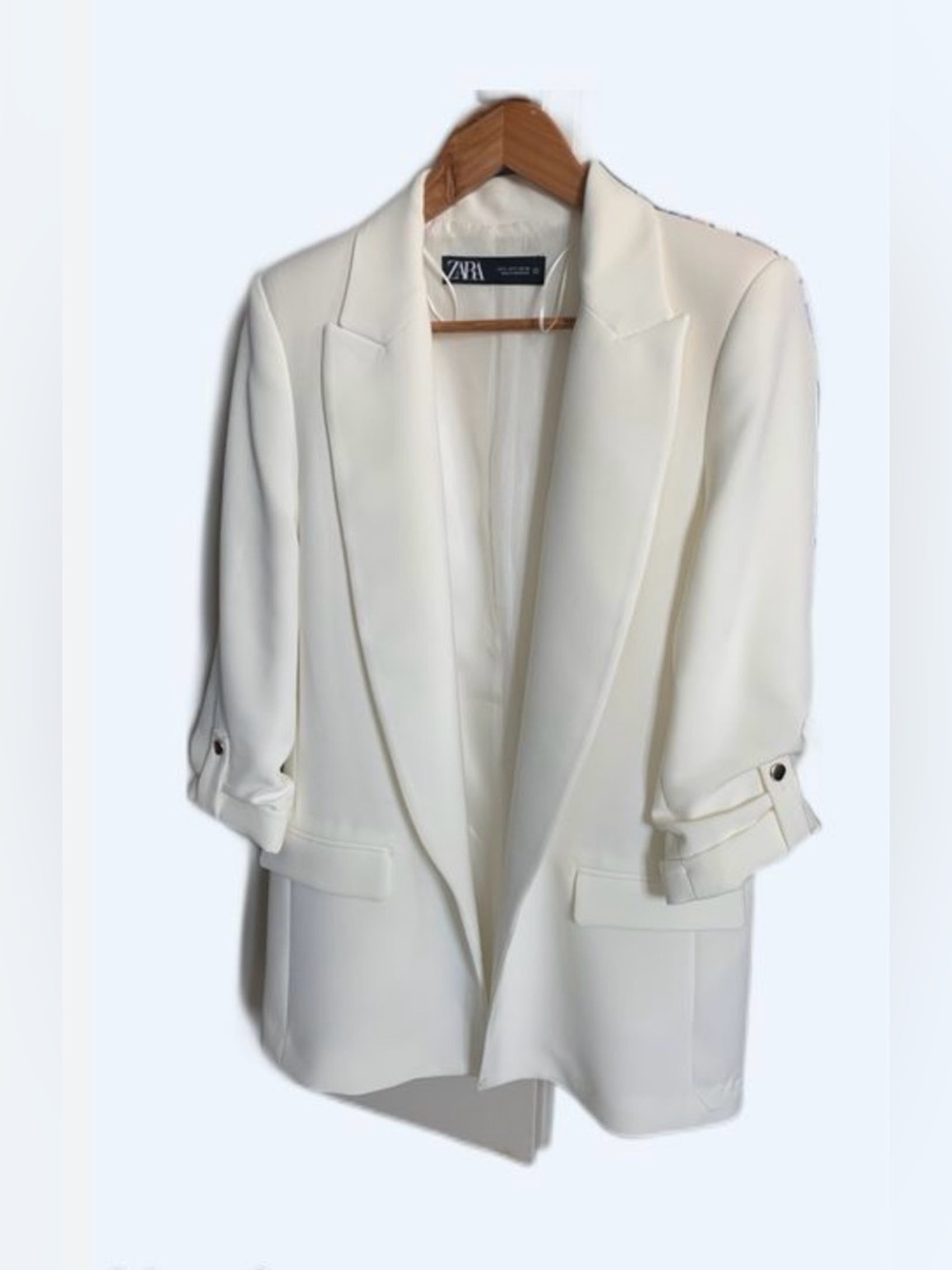 Zara Cream Open-Front Tailored Blazer with Rolled Sleeves